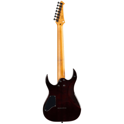 Spira Guitars S-457 TRD  7 STRING Flame Top Electric Guitar, Roasted Maple Neck - Trans Red/Black